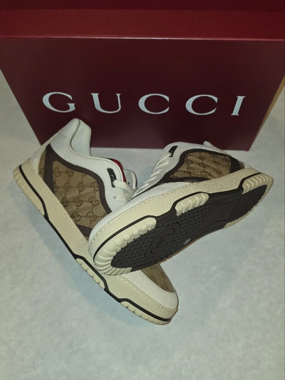 Gucci Beige Brown White GG Monogram Sneakers